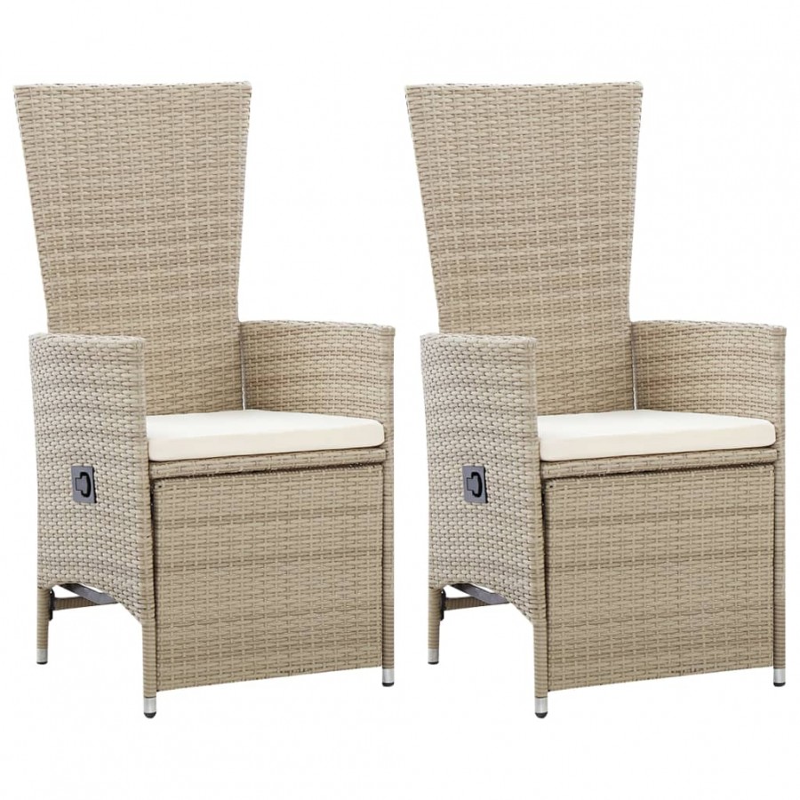 Chaises inclinables 2 pcs et coussins Résine tressée Beige