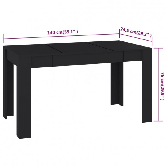 Table de salle à manger Noir 140x74,5x76 cm Aggloméré