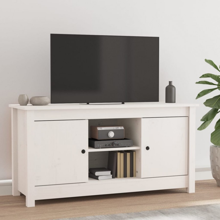 Meuble TV Blanc 103x36,5x52 cm Bois de pin massif