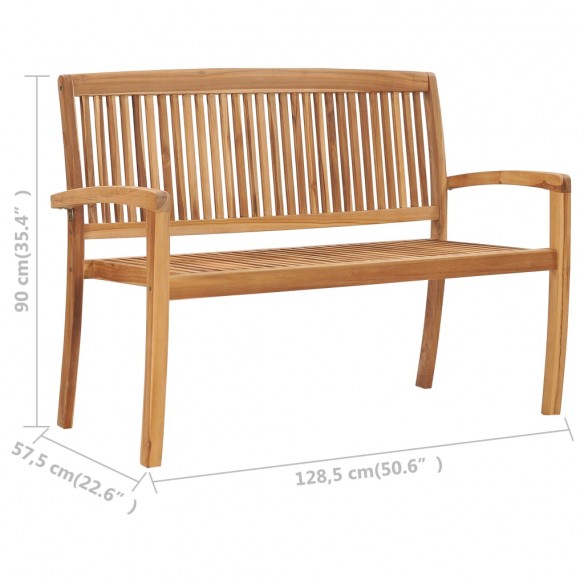 Banc 2 places empilable de jardin 128,5 cm Bois de teck solide