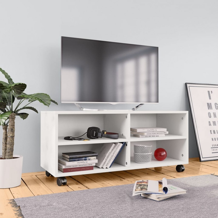 Meuble TV avec roulettes Blanc 90x35x35 cm Bois d'ingénierie