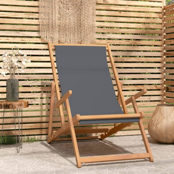 Chaise de plage pliable Bois de teck solide Gris