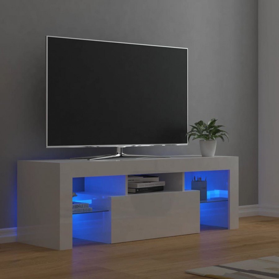Meuble TV avec lumières LED blanc brillant 120x35x40 cm