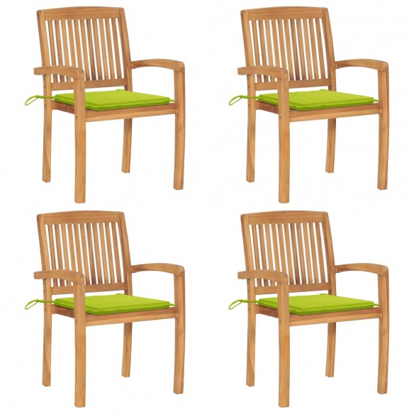 Chaises de jardin empilables avec coussins 4 pcs Teck solide