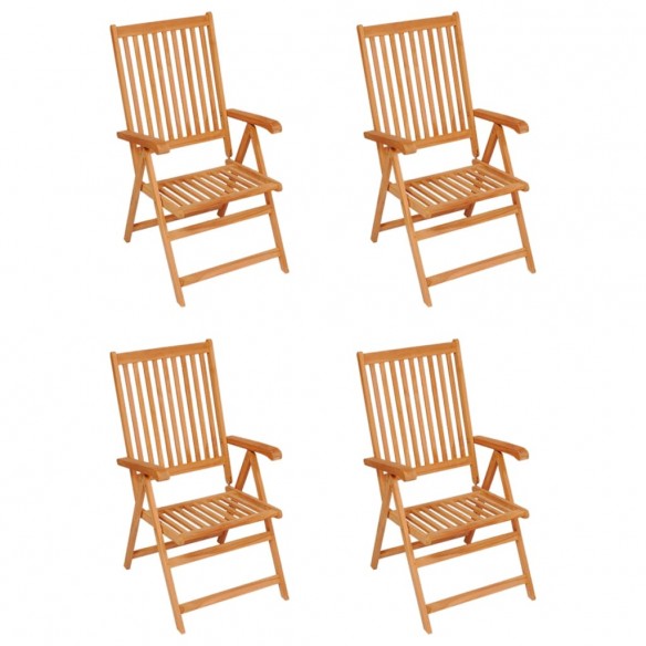 Chaises de jardin 4 pcs avec coussins à carreaux gris Teck