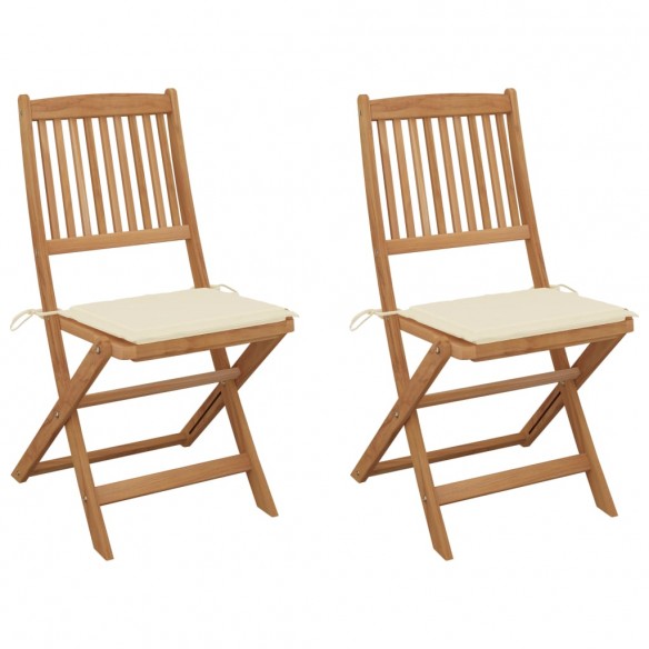 Chaises pliables de jardin 2 pcs avec coussins Bois d'acacia