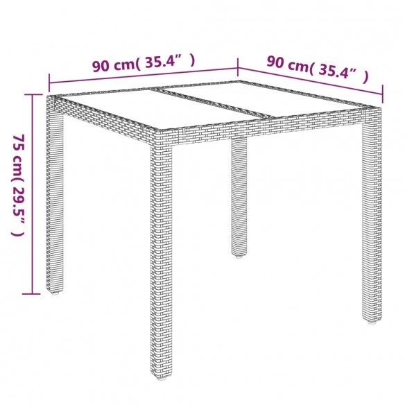 Table de jardin dessus en verre Noir 90x90x75 cm Résine tressée