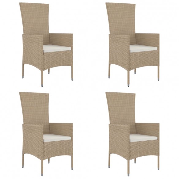 Chaises de jardin avec coussins 4 pcs Résine tressée Beige