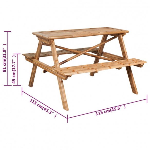 Table de pique-nique 115x115x81 cm Bambou