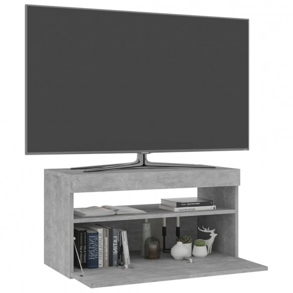 Meuble TV avec lumières LED Gris béton 75x35x40 cm