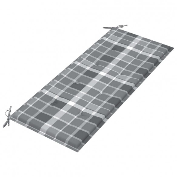 Banc de jardin avec coussin à carreaux gris 120 cm Teck massif