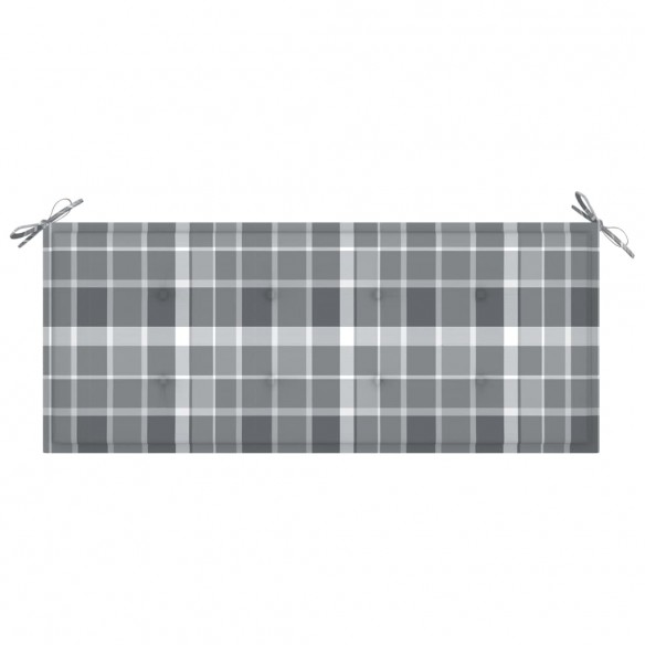 Banc de jardin avec coussin à carreaux gris 120 cm Teck massif