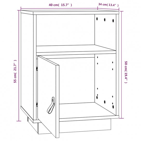 Table de chevet Gris 40x34x55 cm Bois de pin massif