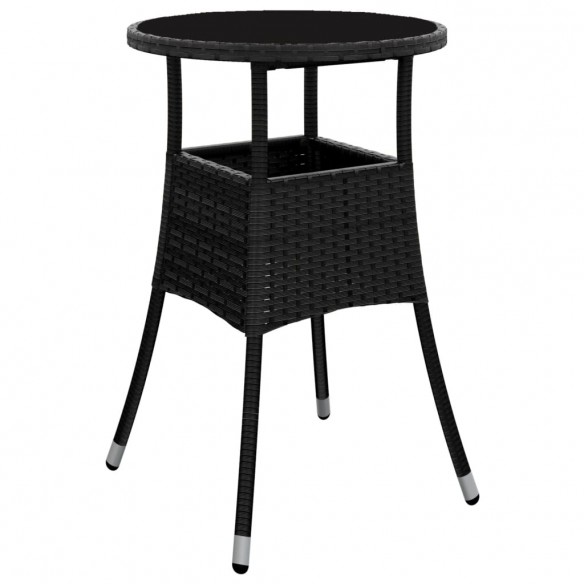 Table de jardin Ø60x75 cm Verre trempé/résine tressée Noir