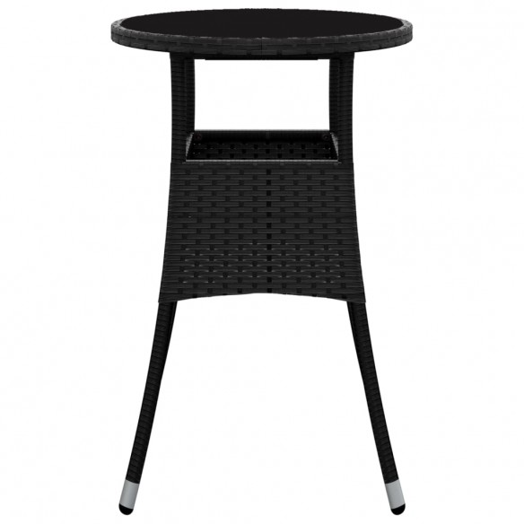 Table de jardin Ø60x75 cm Verre trempé/résine tressée Noir