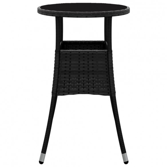 Table de jardin Ø60x75 cm Verre trempé/résine tressée Noir