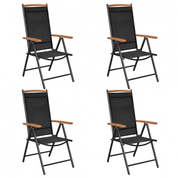 Chaises de jardin pliables 4 pcs aluminium et textilène noir