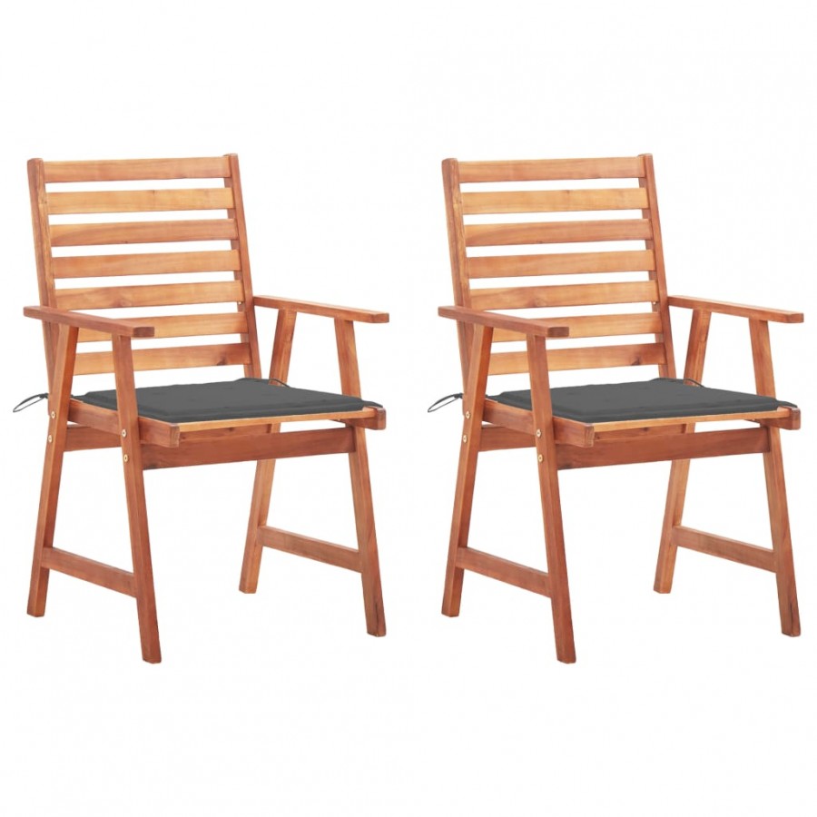 Chaises à dîner d'extérieur 2 pcs avec coussins Acacia massif