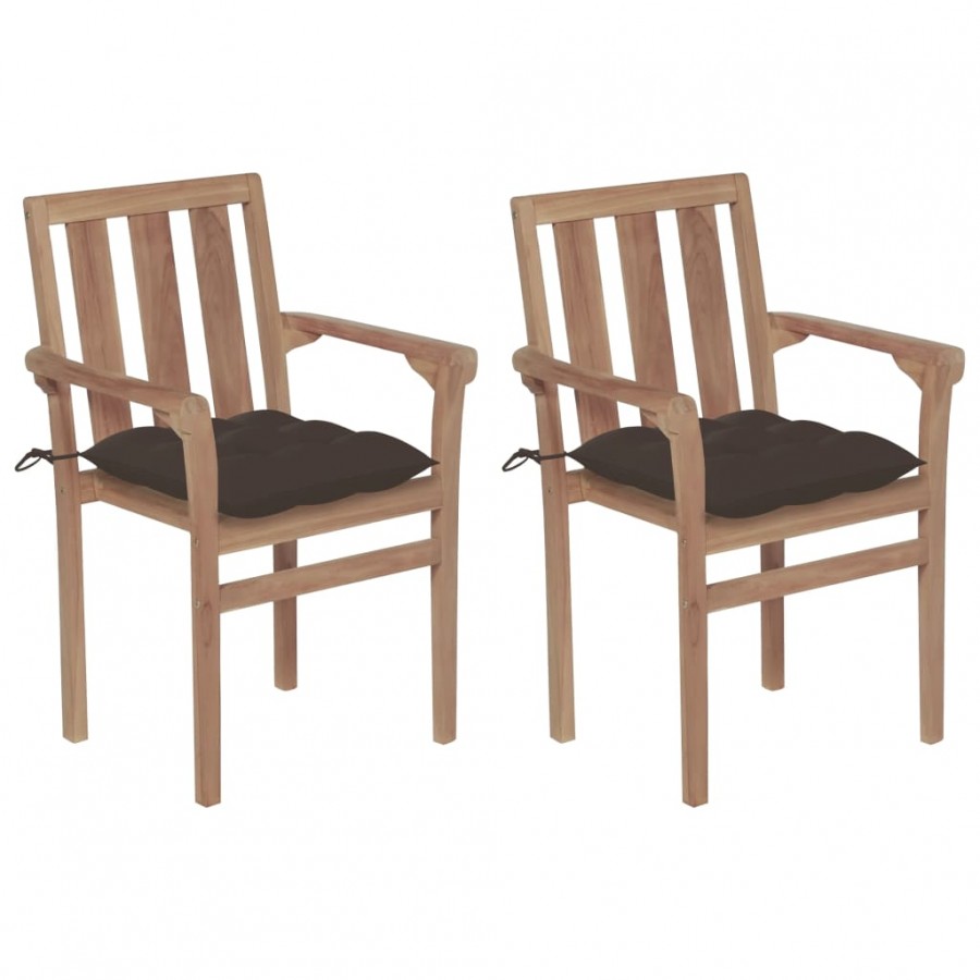 Chaises de jardin 2 pcs avec coussins taupe Bois de teck massif