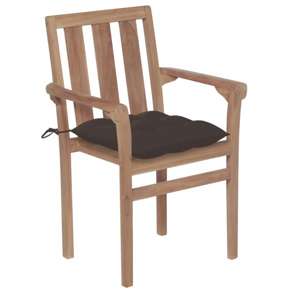 Chaises de jardin 2 pcs avec coussins taupe Bois de teck massif