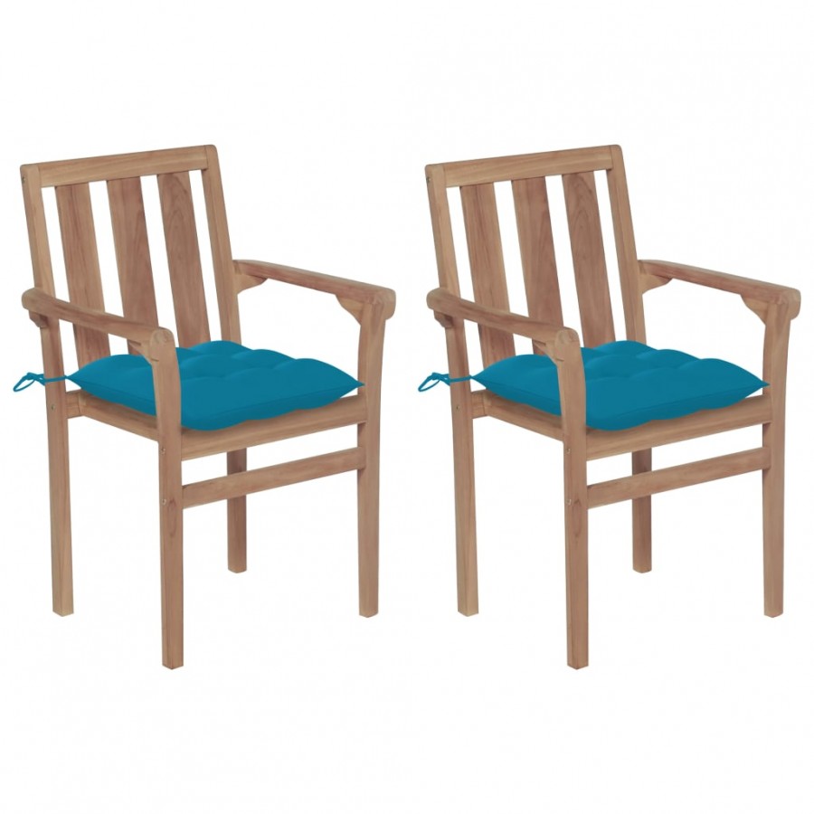 Chaises de jardin 2 pcs avec coussins bleu clair Teck massif