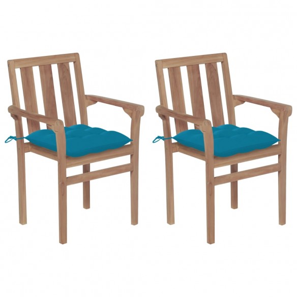 Chaises de jardin 2 pcs avec coussins bleu clair Teck massif