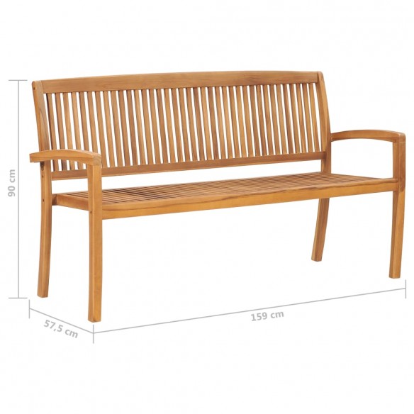 Banc de jardin empilable et coussin 159 cm Bois de teck massif