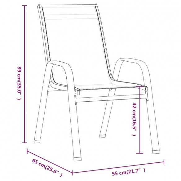 Chaises empilables de jardin 6 pcs Noir Tissu textilène