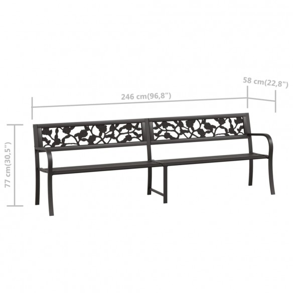 Banc double de jardin 246 cm Noir Acier