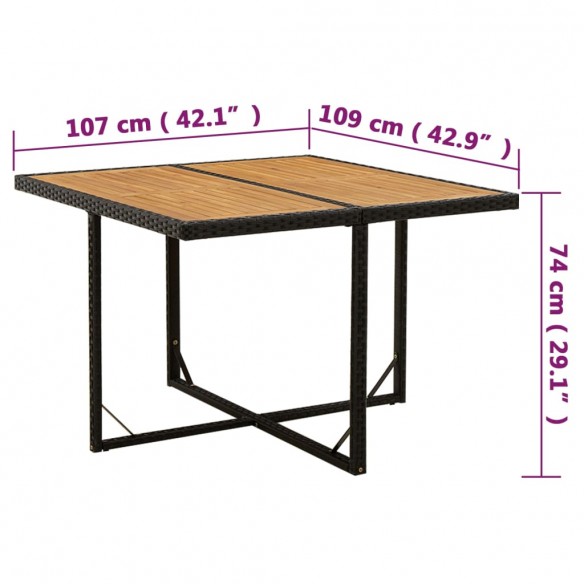 Table de jardin Noir 109x107x74 cm Résine tressée bois massif