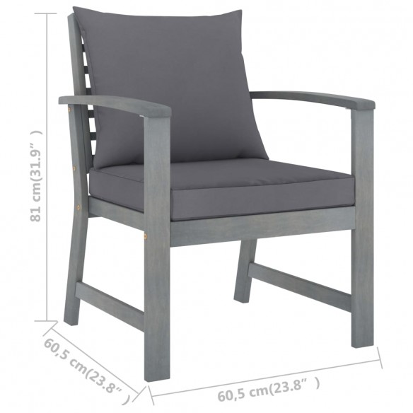 Chaises de jardin 2 pcs avec coussins gris foncé Bois d'acacia