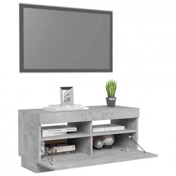 Meuble TV avec lumières LED gris béton 80x35x40 cm