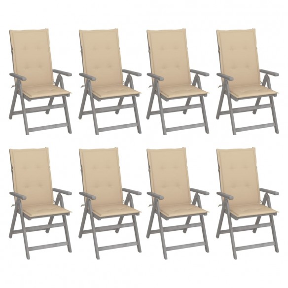 Chaises inclinables de jardin avec coussins 8 pcs Gris Acacia