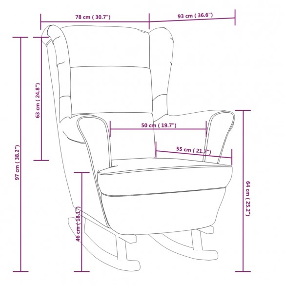 Fauteuil à bascule et pieds en bois d'hévéa Gris foncé Velours