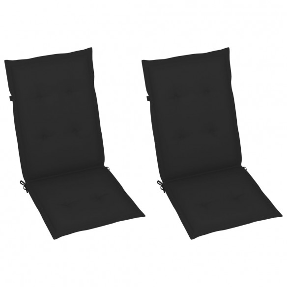 Chaises de jardin 2 pcs avec coussins noir Bois de teck massif