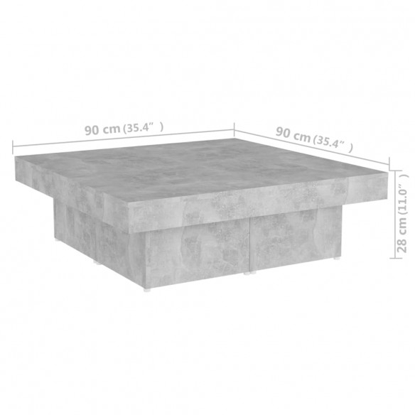 Table basse Gris béton 90x90x28 cm Aggloméré