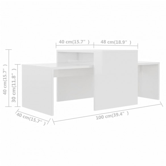 Ensemble de tables basses Blanc brillant 100x48x40 cm Aggloméré