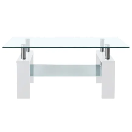 Table basse Blanc et transparent 95x55x40 cm Verre trempé 2