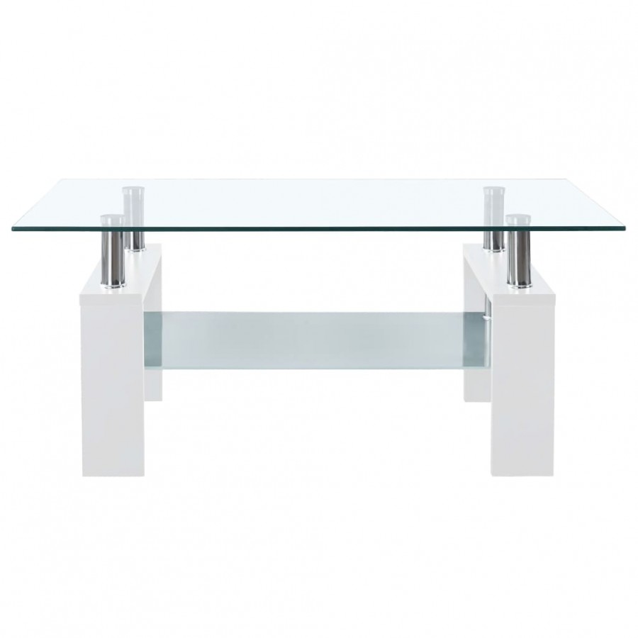 Table basse Blanc et transparent 95x55x40 cm Verre trempé