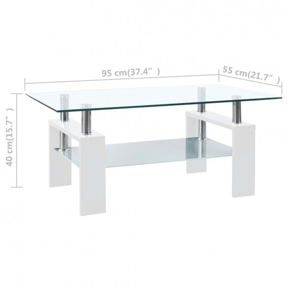 Table basse Blanc et transparent 95x55x40 cm Verre trempé