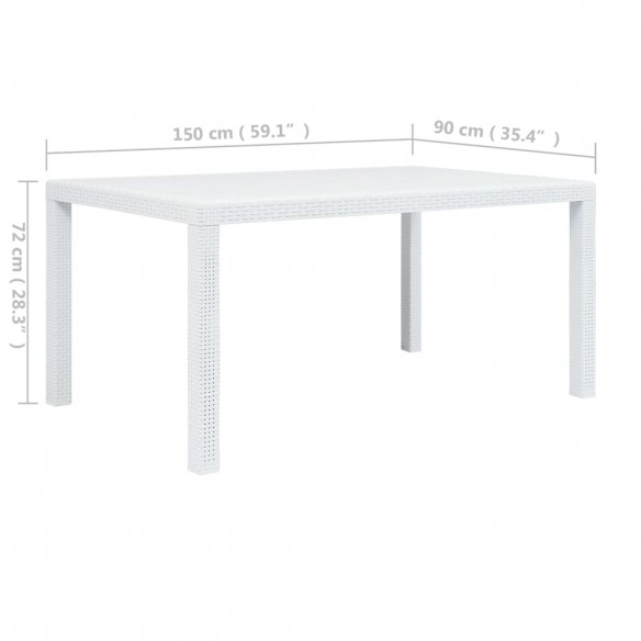 Table de jardin Blanc 150x90x72 cm Plastique Aspect de rotin