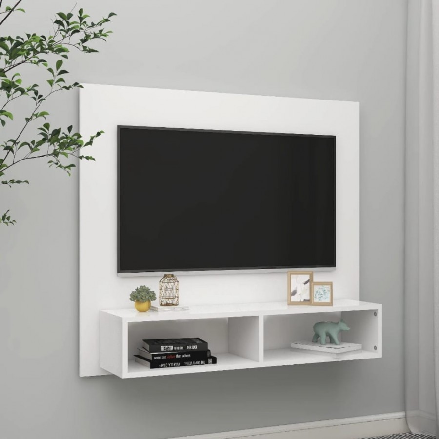 Meuble TV mural Blanc 102x23,5x90 cm Aggloméré