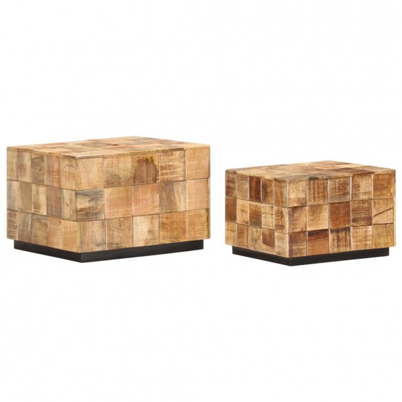 Tables basses 2 pcs avec design de blocs Bois de manguier brut