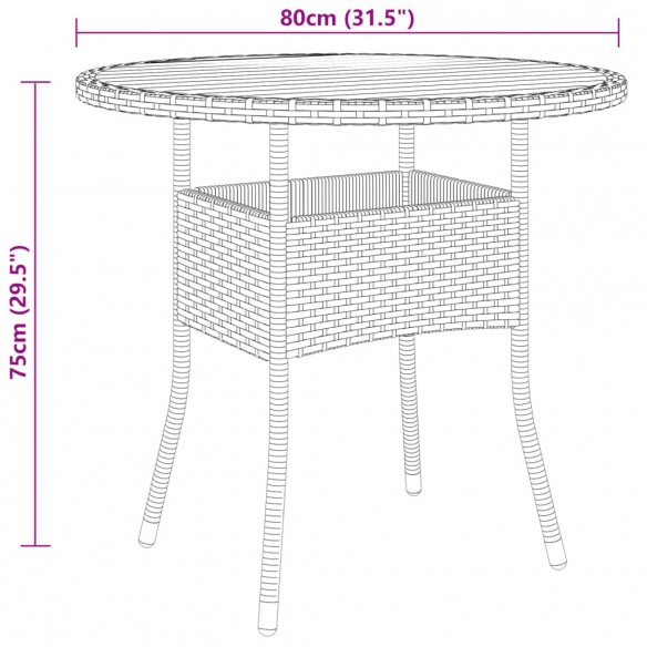 Table de jardin Ø80x75 cm Résine tressée et bois d'acacia Noir