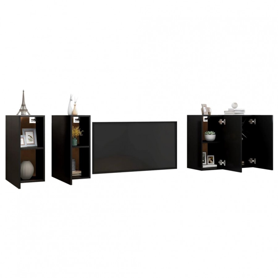 Meubles TV 4 pcs Noir 30,5x30x60 cm Aggloméré Meubles TV 4 pcs Noir 30,5x30x60 cm Aggloméré