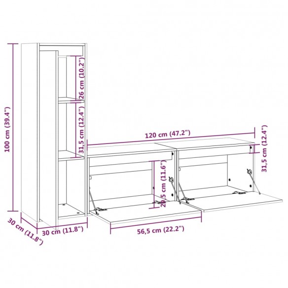 Meubles TV 3 pcs Marron miel Bois massif de pin