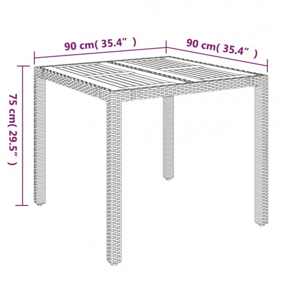 Table de jardin dessus en bois Noir 90x90x75 cm Résine tressée