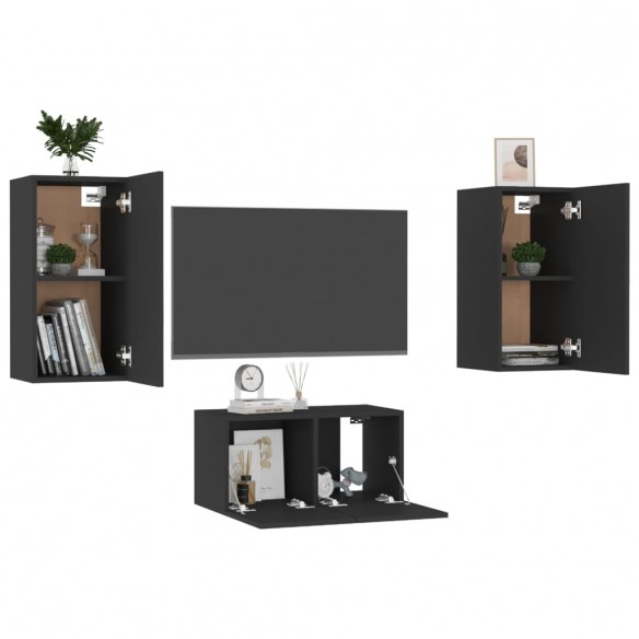 Ensemble de meubles TV 3 pcs Noir Aggloméré