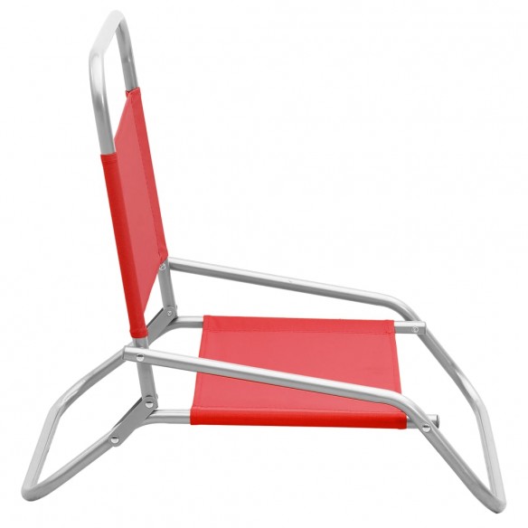 Chaises de plage pliables 2 pcs Rouge Tissu