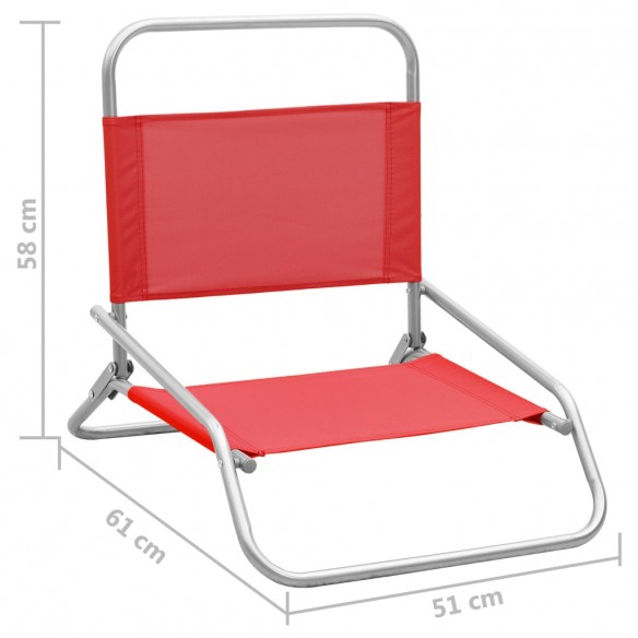 Chaises de plage pliables 2 pcs Rouge Tissu